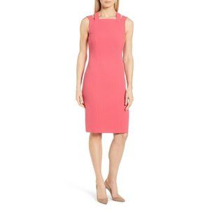 Boss Daphima Compact Crepe Sheath Dress Sleeveless Cross Strap Pink Size 14